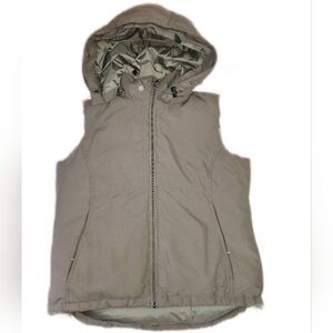 Cabela's Goose Down Filled Puffer Vest, Detachable Hood, Taupe/Olive, Small